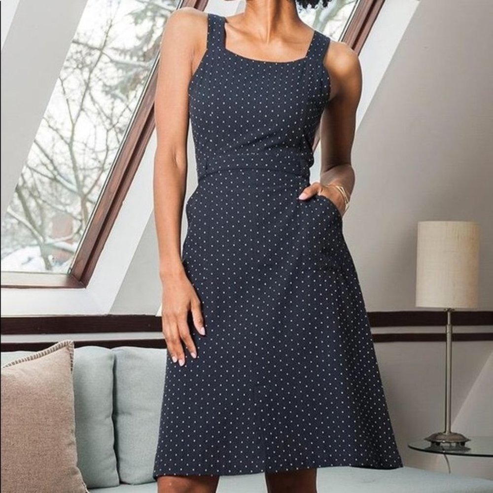 Mata Traders Pinafore Dress (Navy dots) 100% Cotton